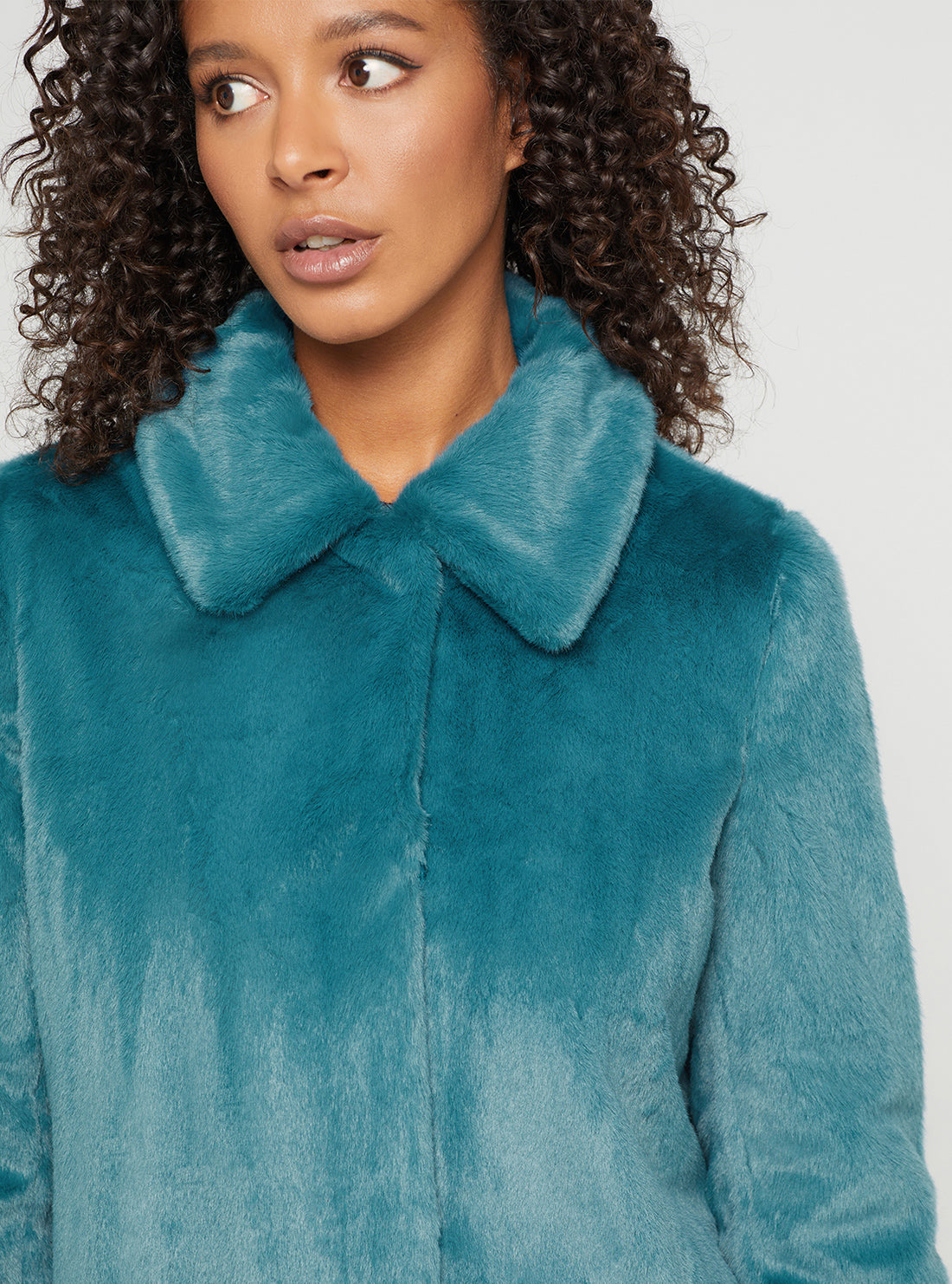 GUESS Women's Teal Faux Fur Simonne Coat W2BL13WETS0 Detail View