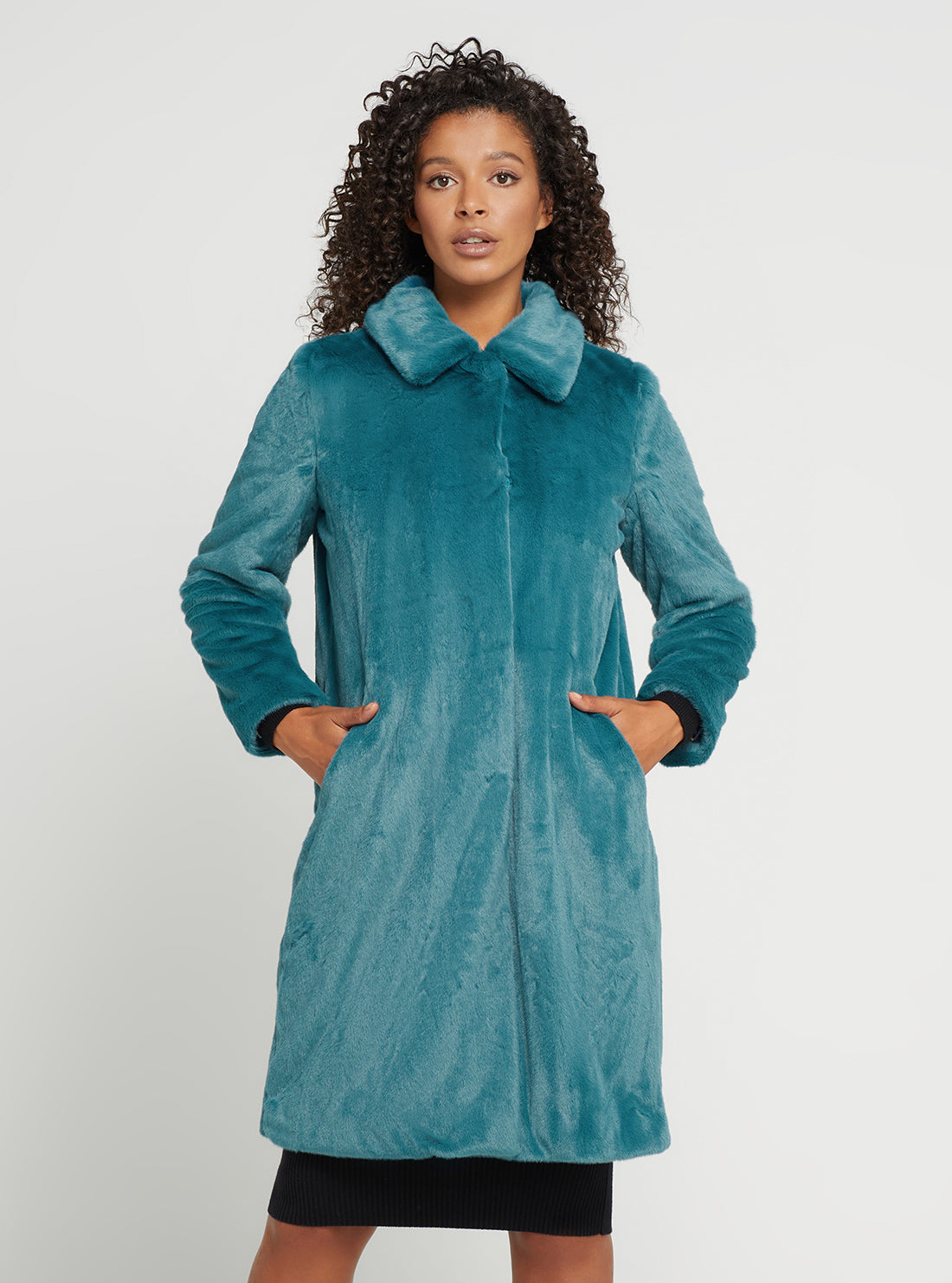 GUESS Women's Teal Faux Fur Simonne Coat W2BL13WETS0 Front View