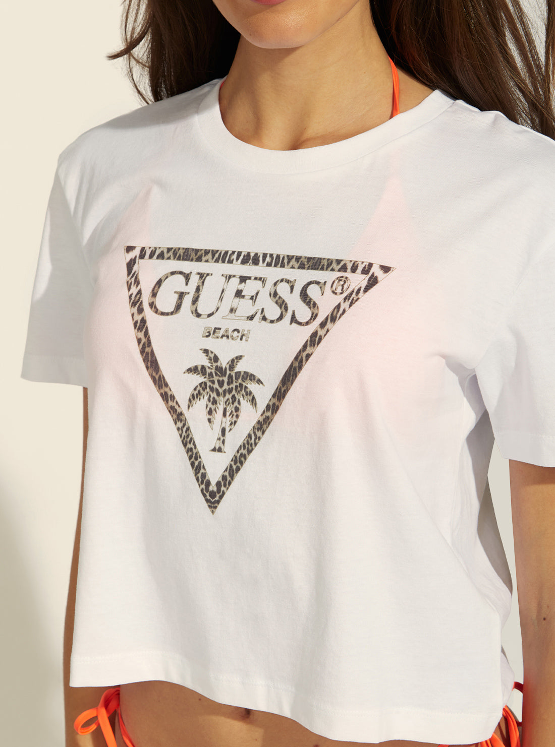 GUESS Women's White Beach Logo Crop T-Shirt E2GI03K8HM0 Detail View
