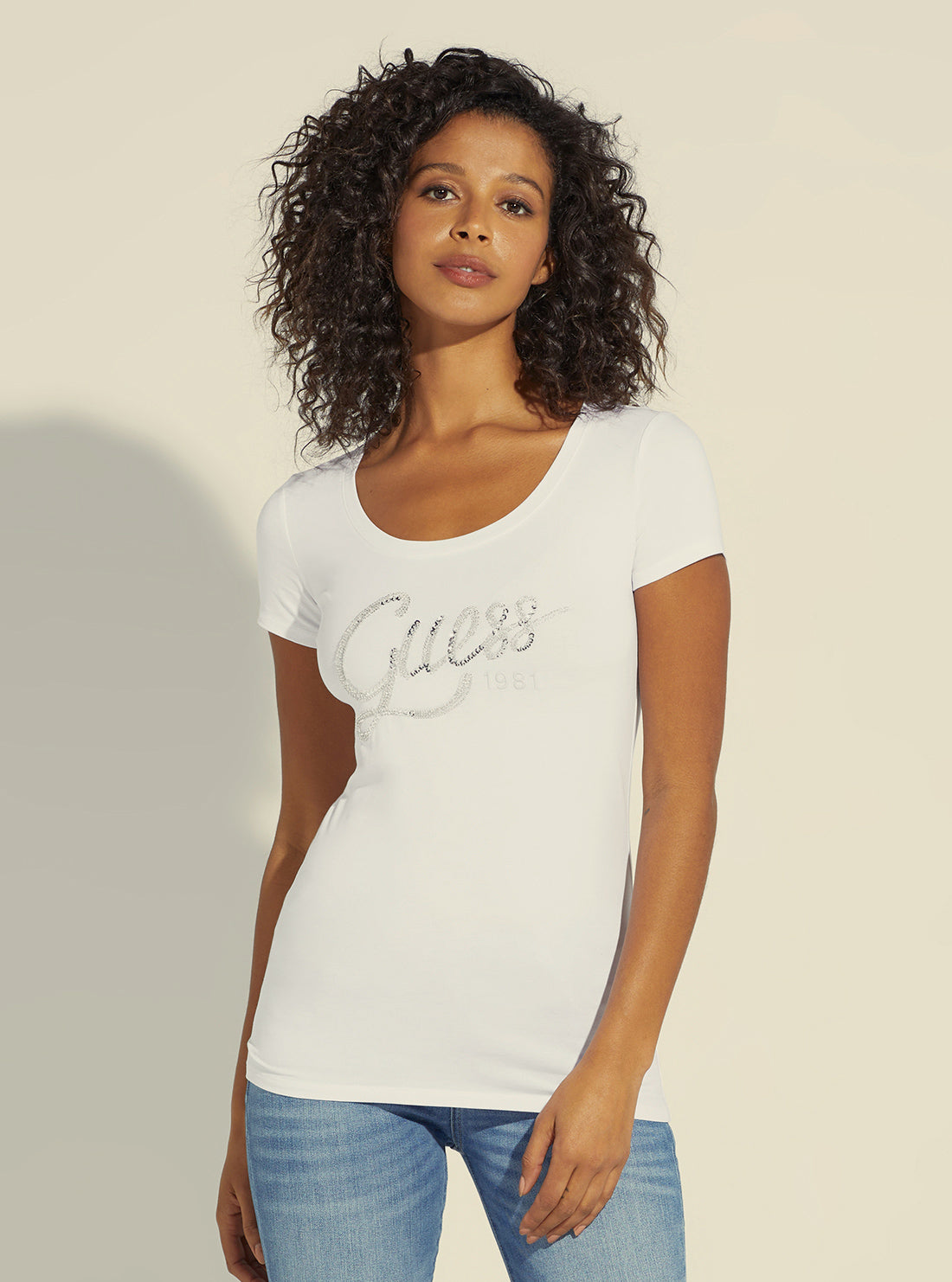 GUESS Women's White Bryanna Logo T-Shirt W2YI28J1300 Front View