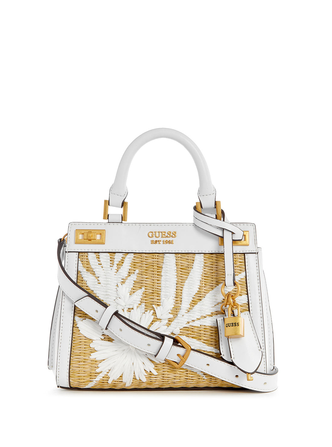 GUESS Women's White Floral Katey Mini Satchel Bag WA787073 Front View