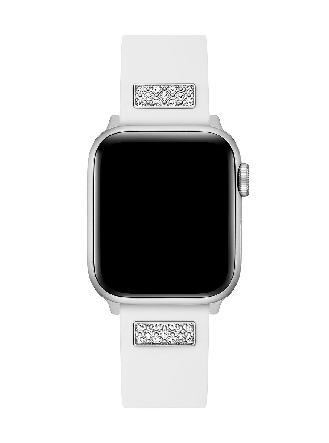 GUESS Women's White Frontier Silicone Crystal Apple Watch Strap CS2005S1 Front View