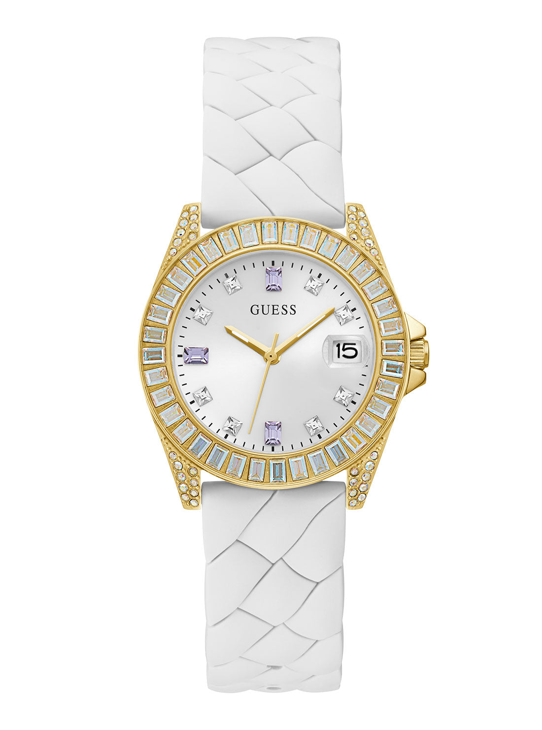 GUESS Women's White Opaline Crystal Silicone Watch GW0585L2 Front View