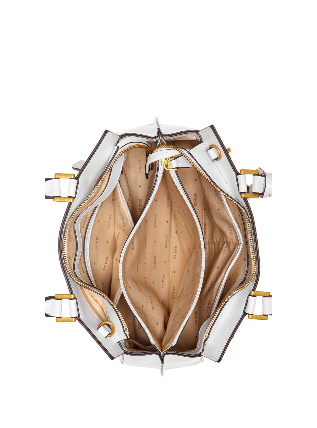 GUESS Women's White Palm Katey Luxury Satchel Bag WA787026 Inside View