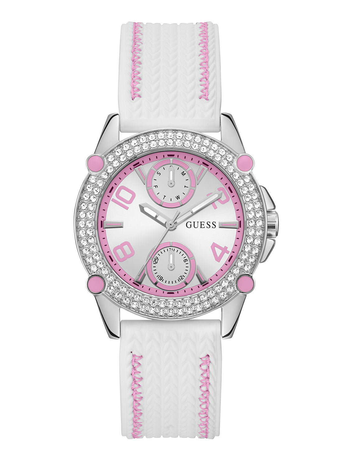GUESS Women's White Pink Sporty Spice Silicone Watch GW0554L1 Front View