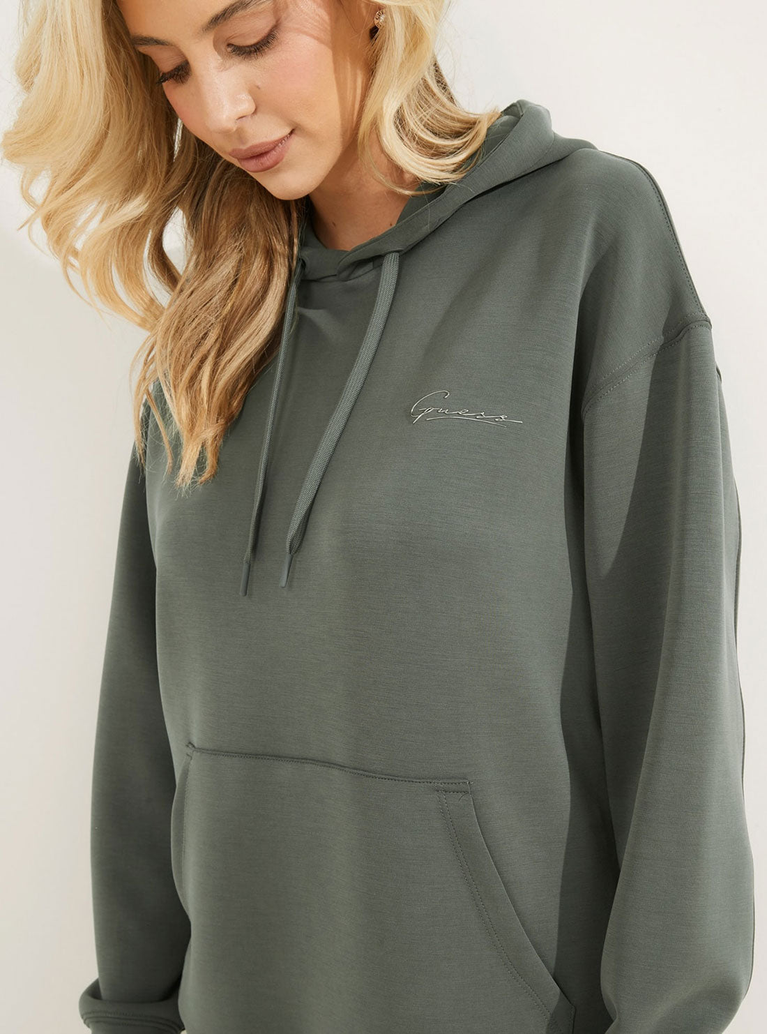 GUESS Womens  Eco Ash Green Effie Active Hoodie V2GQ06KAYM2 Detail View