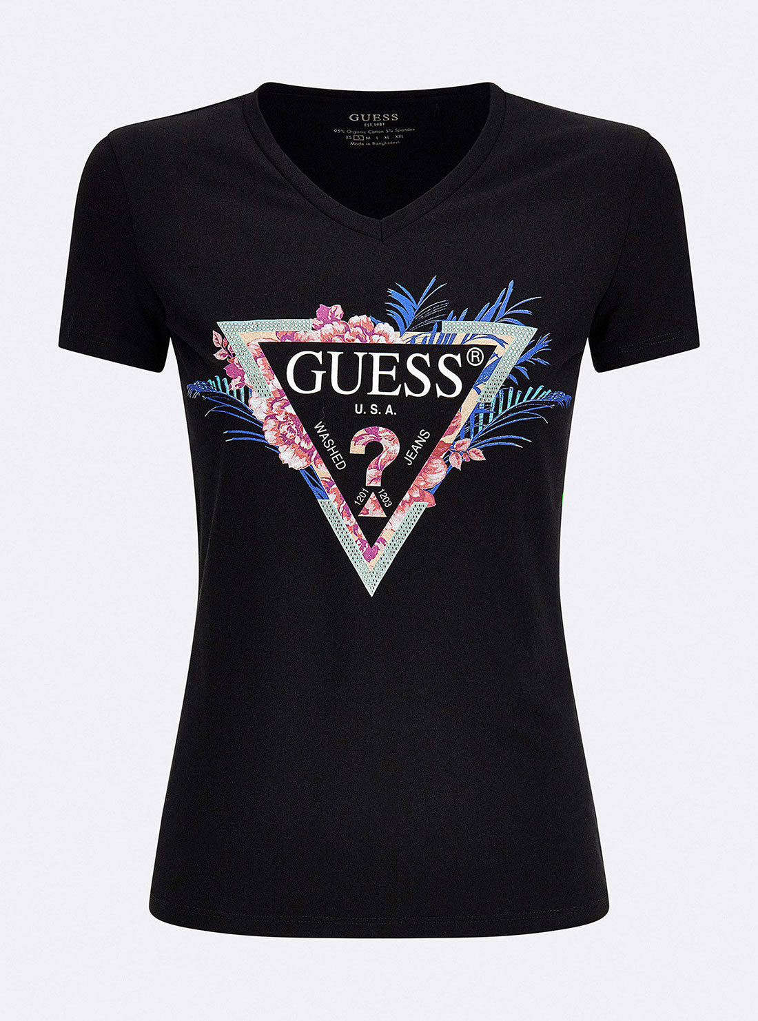 GUESS Womens Black Eco Kathe Logo T-Shirt Ghost Front View
