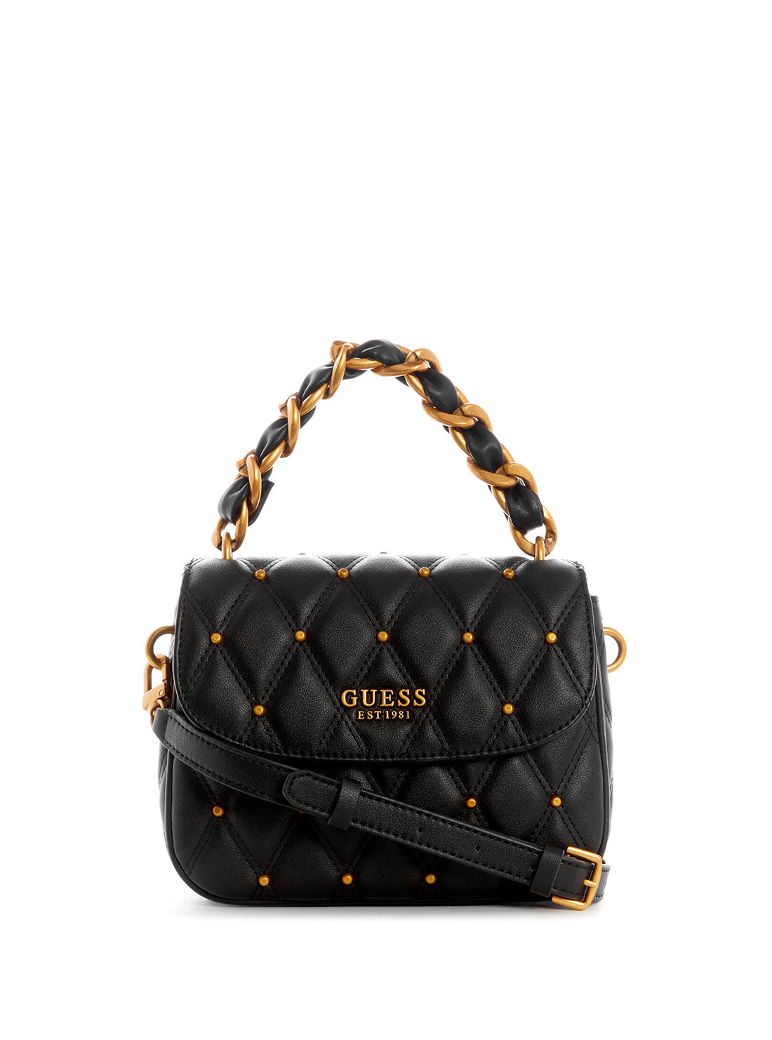 GUESS Womens Black Triana Studded Shoulder Bag QS855319 Front View