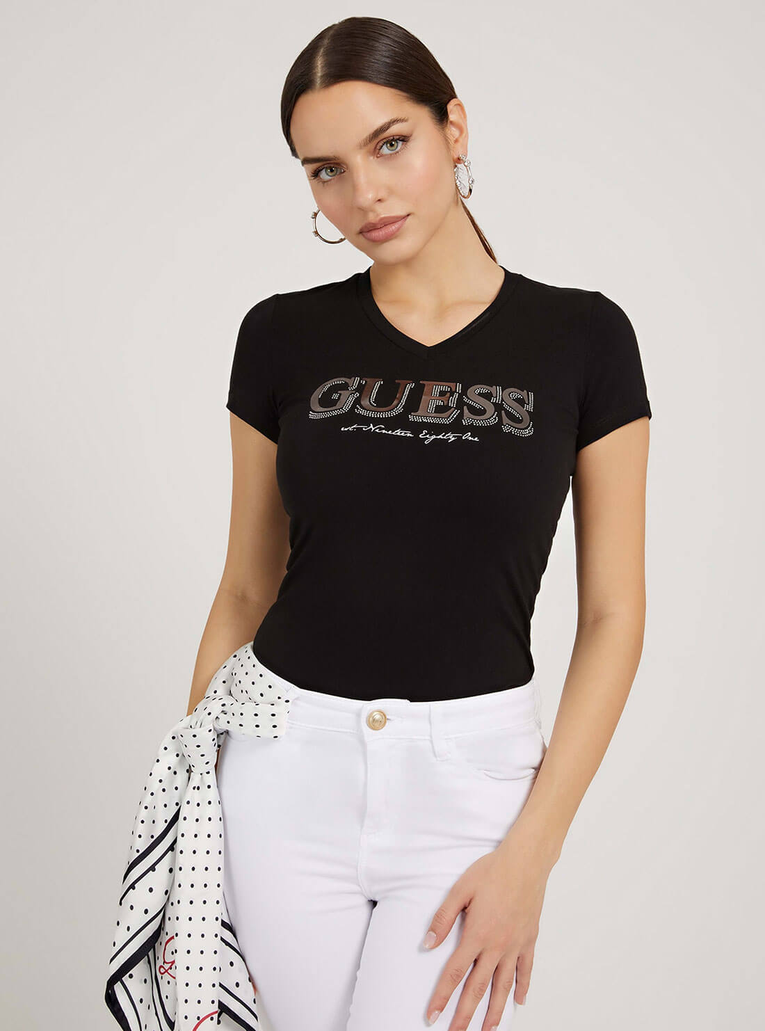 GUESS Womens Black Trine Logo T-Shirt W2GI05J1300 Front View