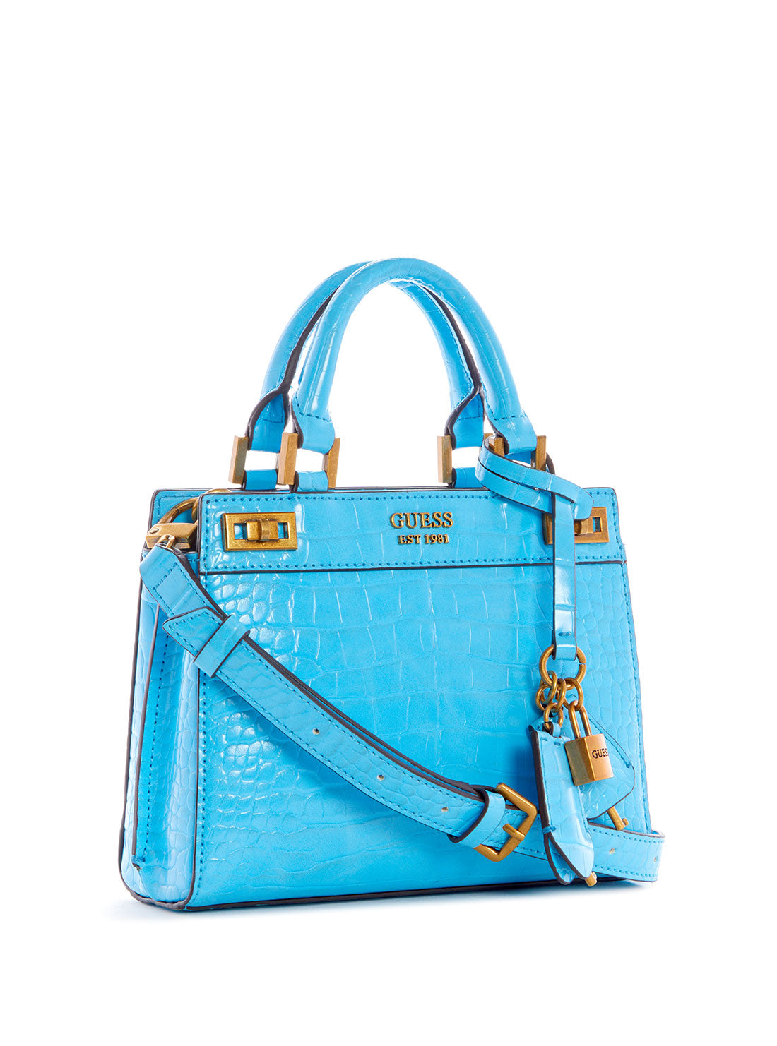 GUESS Womens Blue Katey Croc Mini Satchel Bag CB849473 Side View