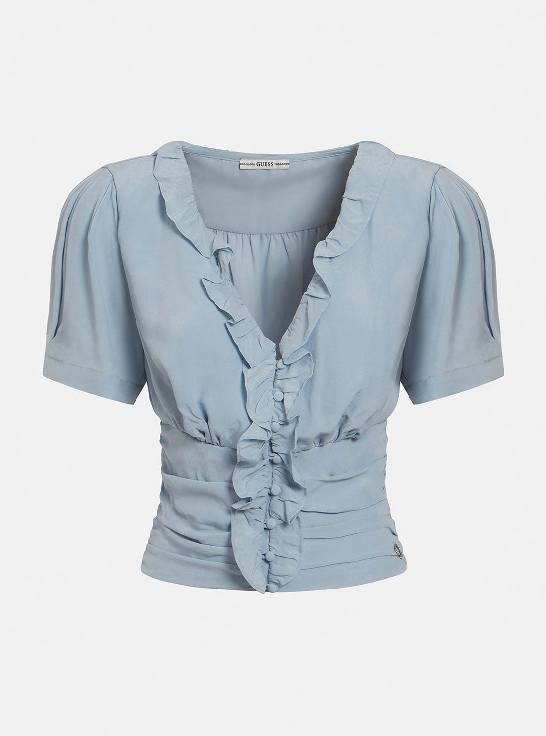 GUESS Womens Blue Tiziana Frill Top W2GH58WEKV0 Front Ghost View