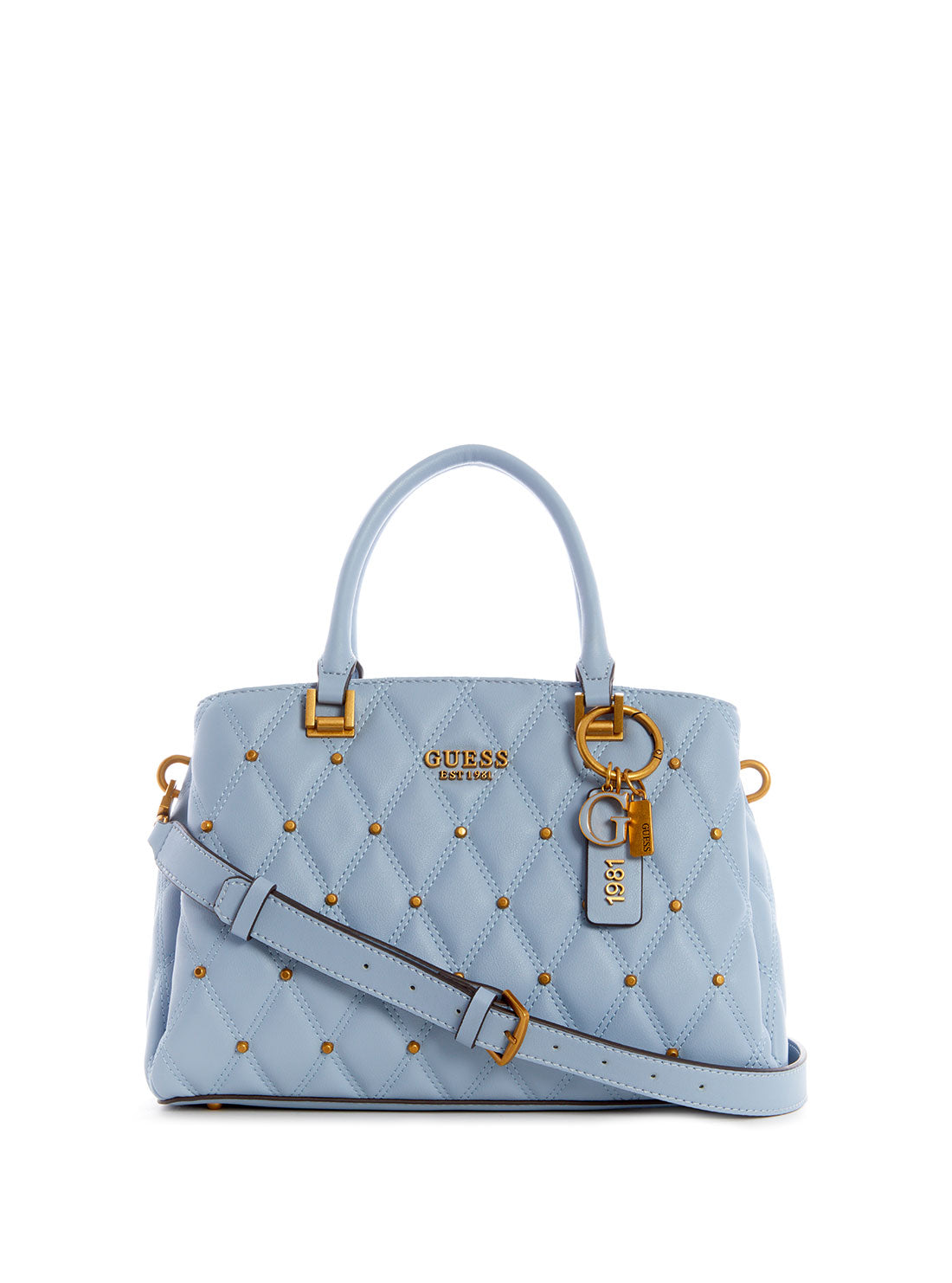 GUESS Womens Blue Triana Three Compartment Satchel QS855306 Front View