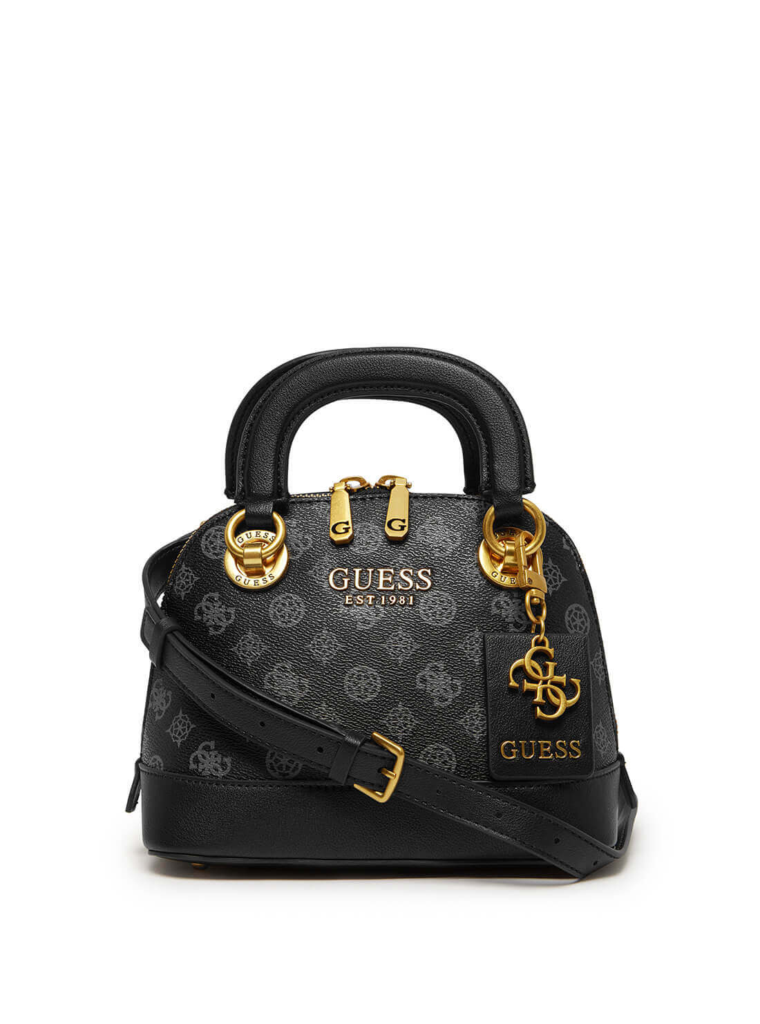 GUESS Womens  Black Cathleen Logo Small Dome Satchel PA773705 Front View