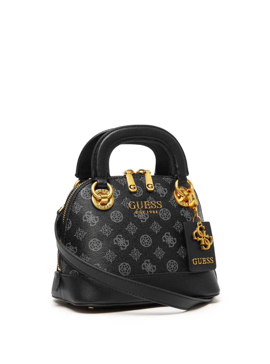 GUESS Womens  Black Cathleen Logo Small Dome Satchel PA773705 Front Side View