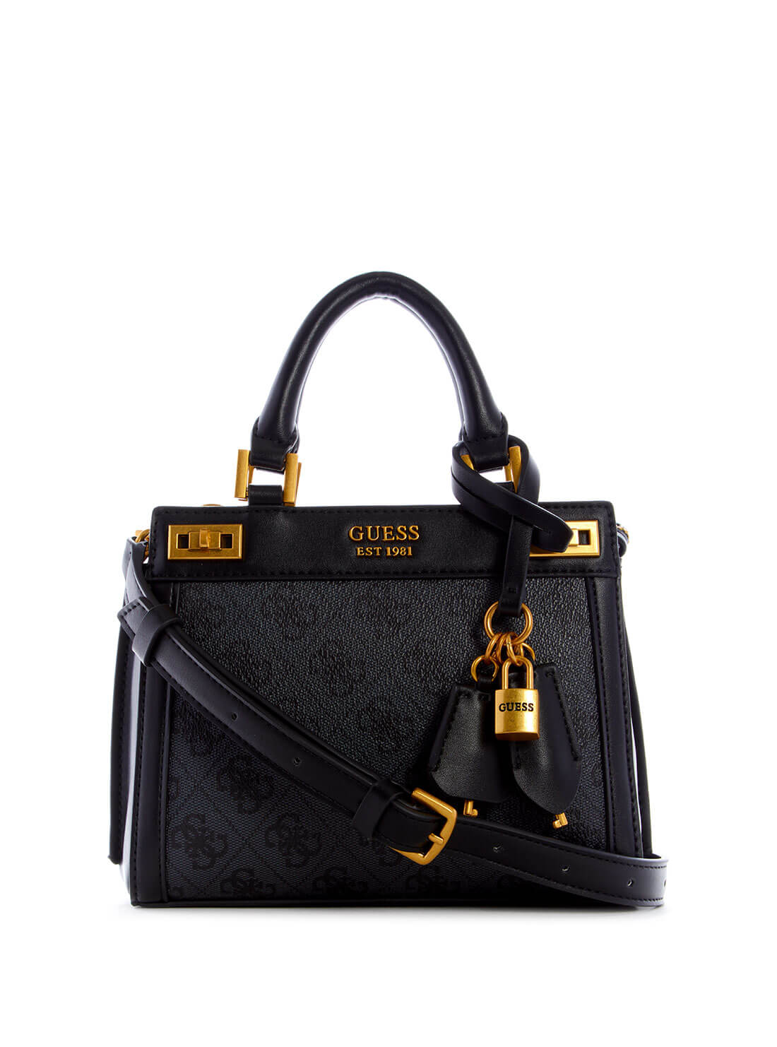 GUESS Womens Coal Black Katey Quattro G Mini Satchel XA787073 Front View