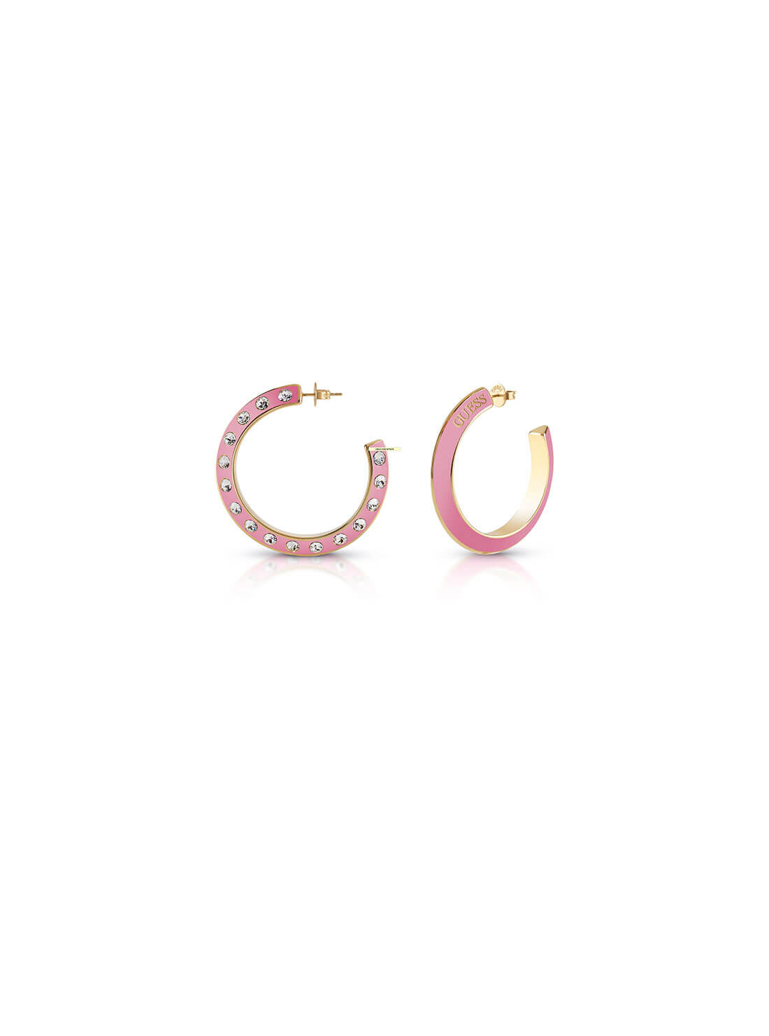 GUESS Womens  Gold Pink Crystal Hoop Earrings UBE01498JWYGPK Front View