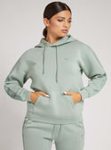 GUESS Womens  Eco Green Brenda Active Logo Hoodie Jumper V2RQ07K7UW2 Front View