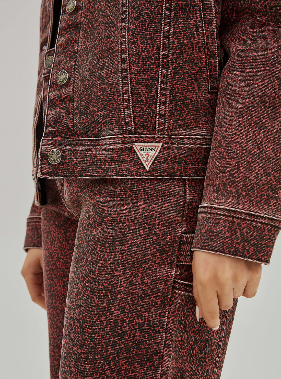 GUESS Womens Guess Originals Red Multi Rey Textured Denim Jacket W1RXN2FRIEN Detail View