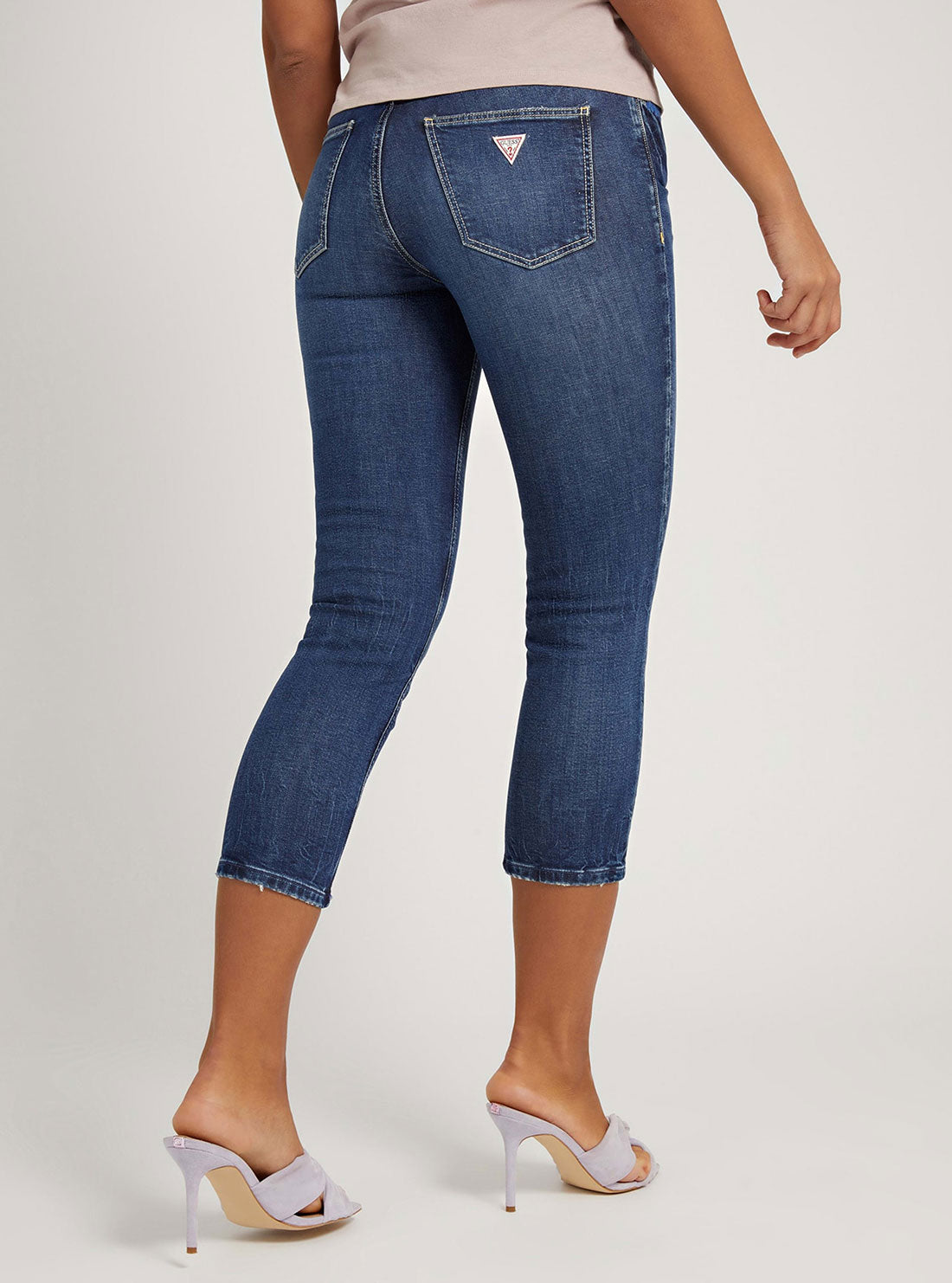 GUESS Womens High-Rise Skinny Fit 1981 Capri Denim Jeans In Mid Wash W2GA78D4KH8 Back View