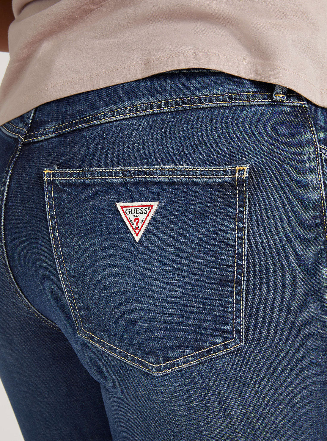GUESS Womens High-Rise Skinny Fit 1981 Capri Denim Jeans In Mid Wash W2GA78D4KH8 Back Detail View