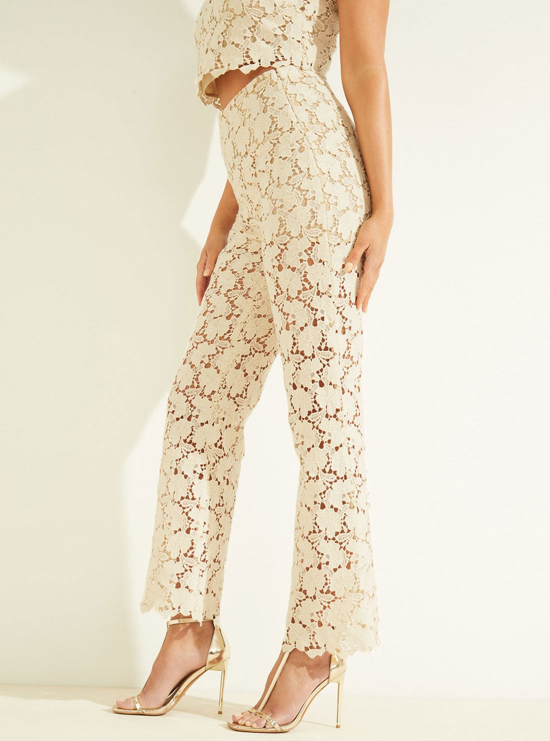 Marciano Cream Luca Lace High-Rise Pants