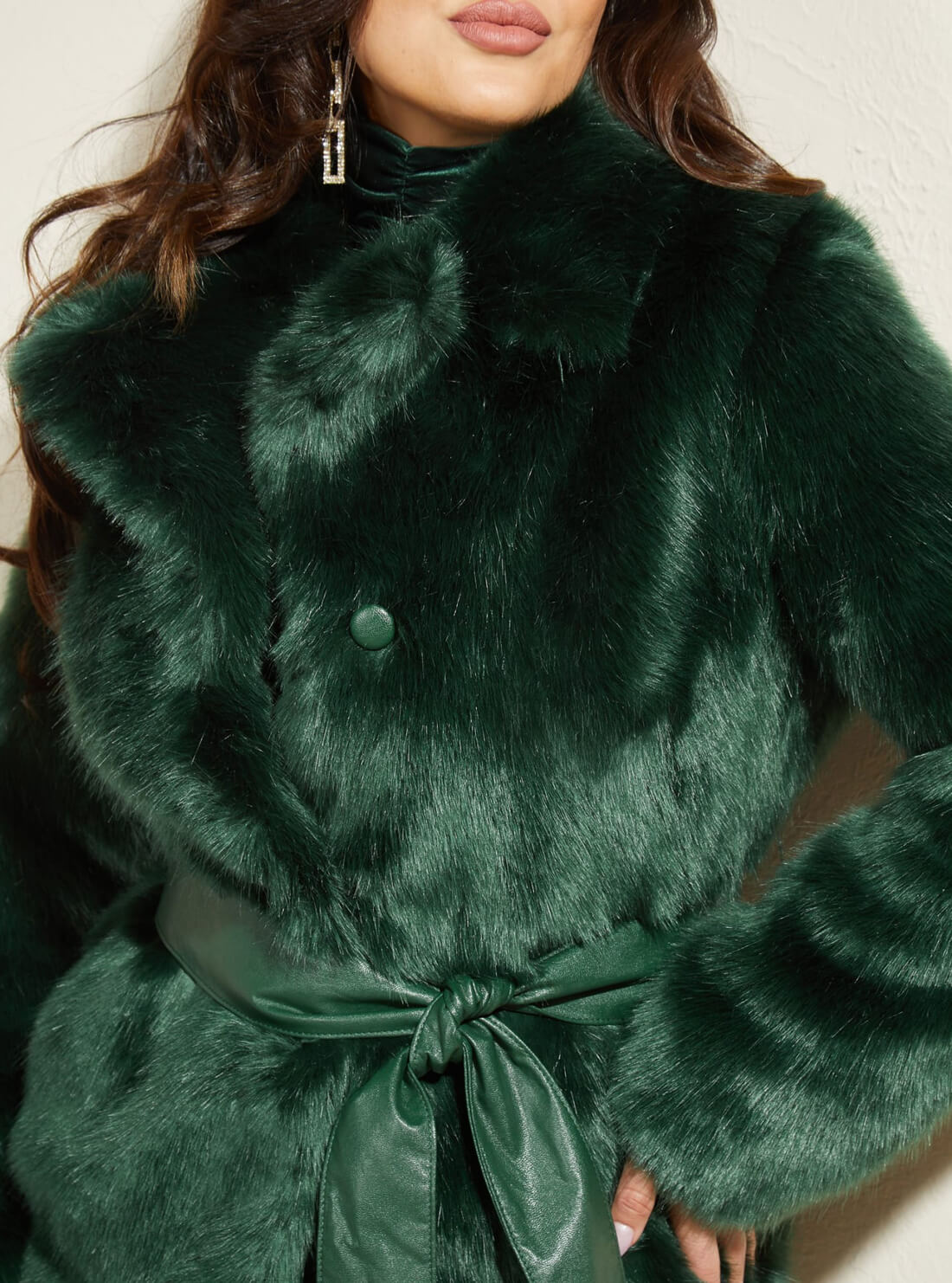 GUESS Women's Marciano Green Matilda Faux Fur Coat 2RGL029661Z Detail View