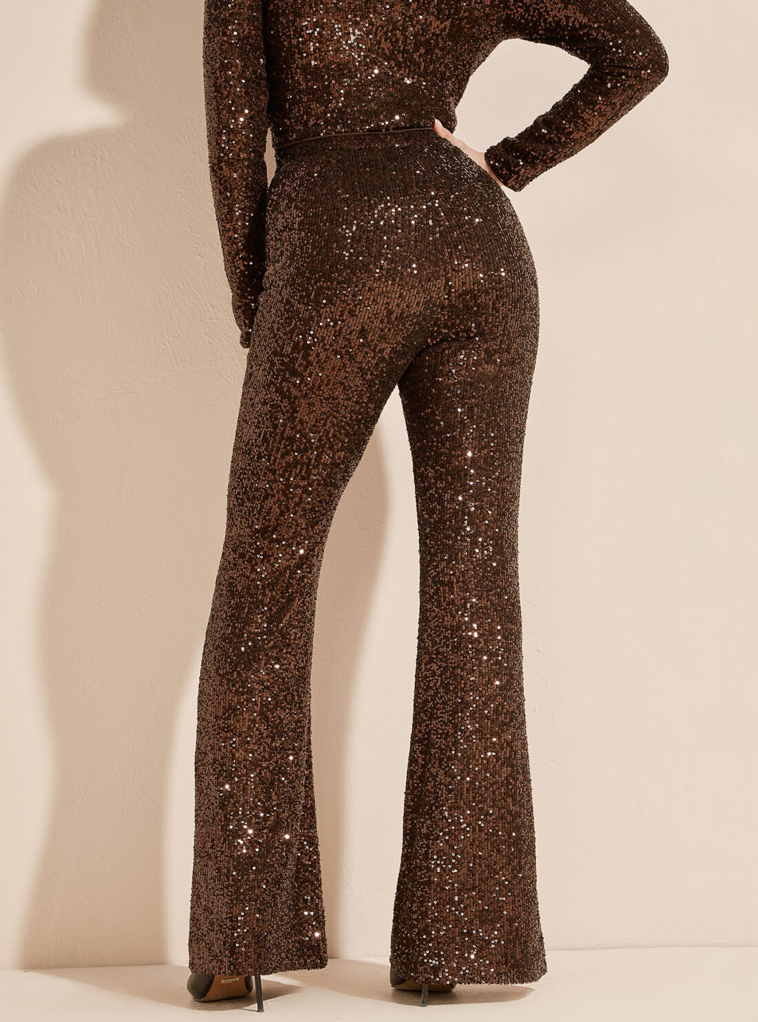 GUESS Women's Marciano Brown Moonlight Sequin Pants 2RGB006111A Back View