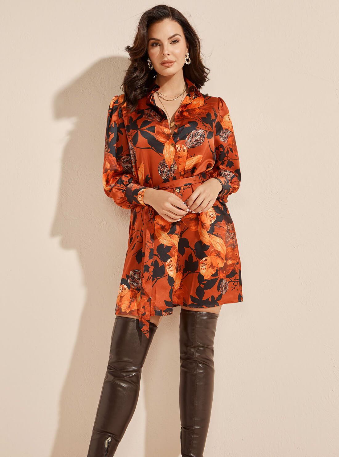 GUESS Womens  Marciano Print Swoon Shirt Mini Dress 2RGK077099Z Front View