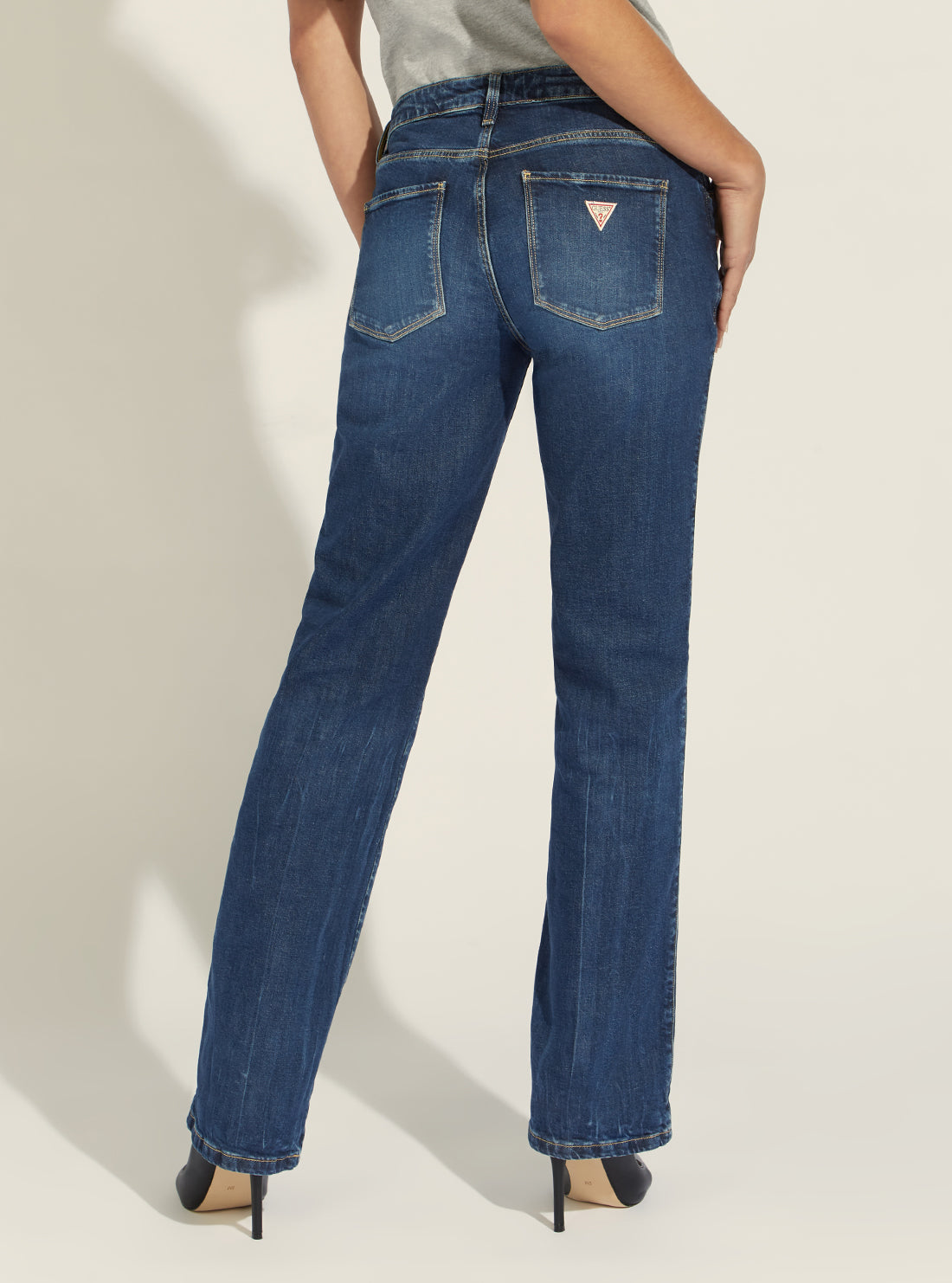 GUESS Womens Mid-Rise Sexy Straight Button Jeans In Refined Vintage Wash W2RA19D4KH6 Back View