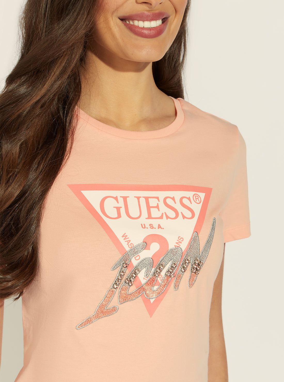 GUESS Womens Eco Peach Icon Logo T-Shirt W2GI02I3Z11 Detail View