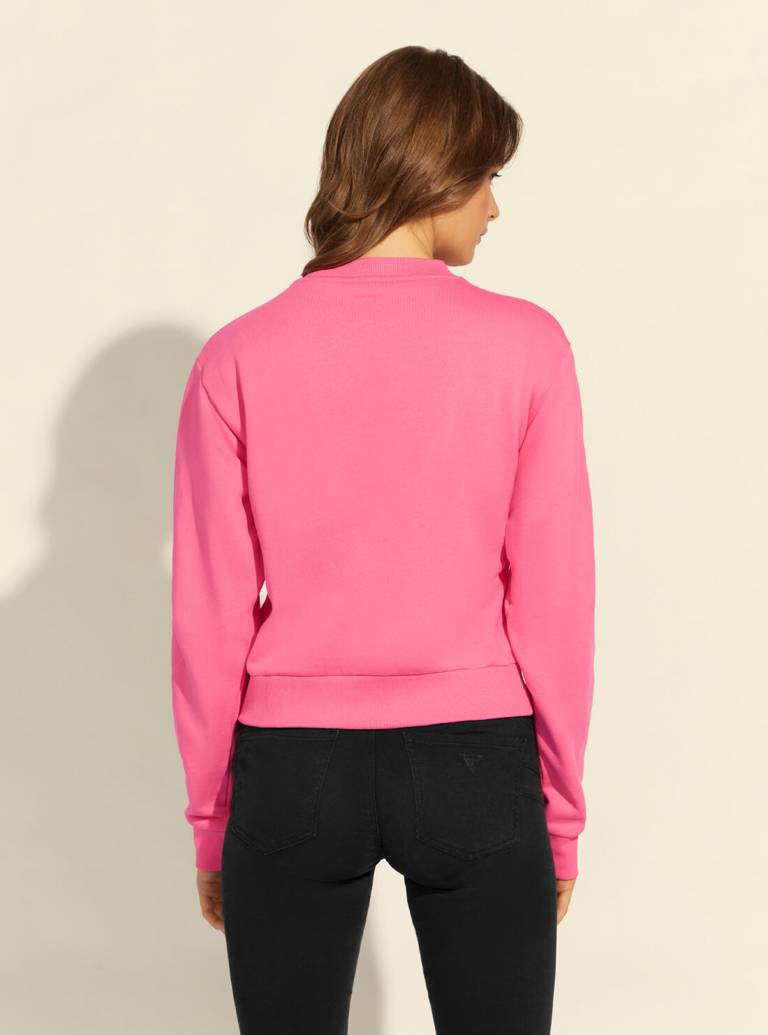 GUESS Womens Pink Guess Icon Logo Jumper W2RQ20K68I0 Model Back View