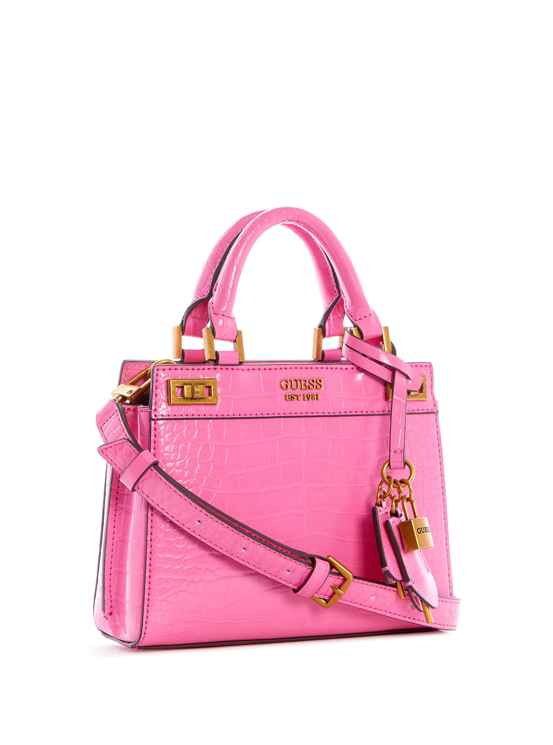 GUESS Womens Pink Katey Croc Mini Satchel Bag CB849473 Side View