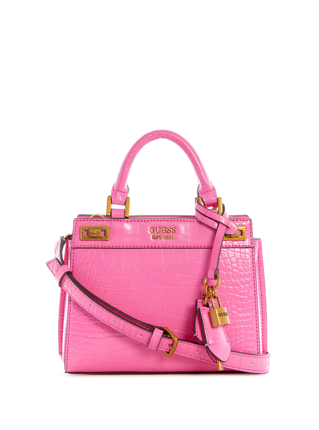 GUESS Womens Pink Katey Croc Mini Satchel Bag CB849473 Front View