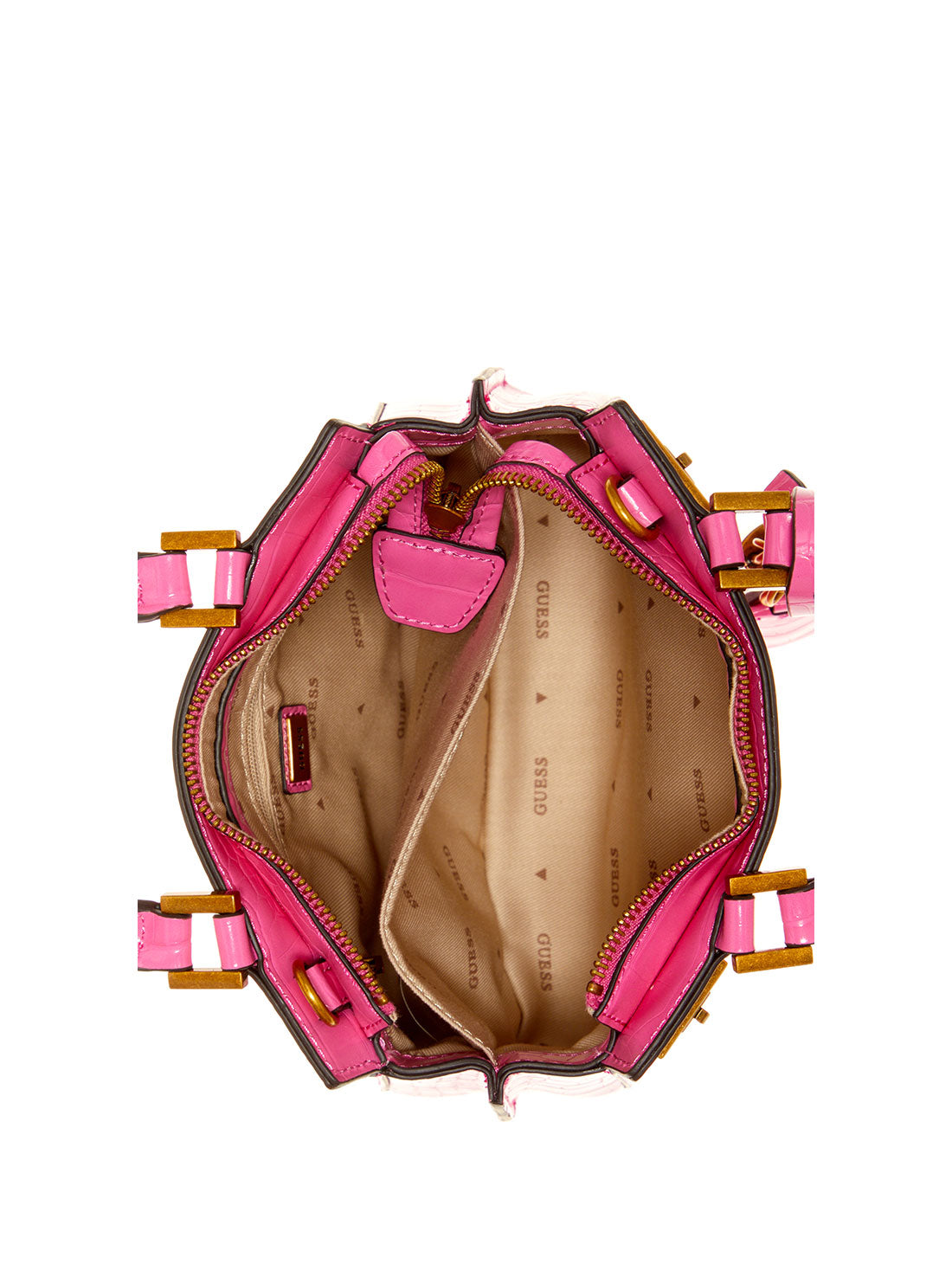 GUESS Womens Pink Katey Croc Mini Satchel Bag CB849473 Inside View