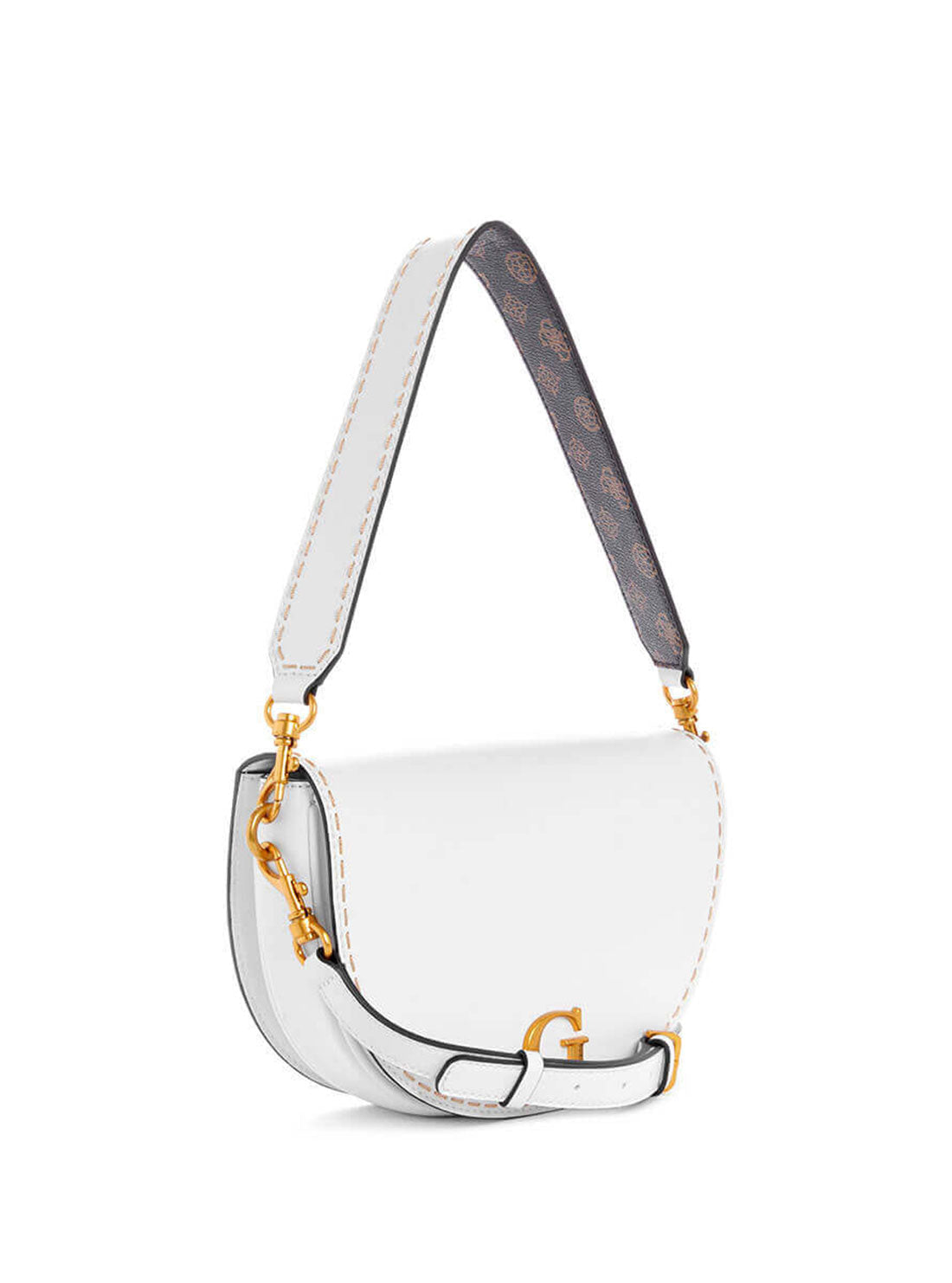 GUESS Womens  White Danna Saddle Bag ZA842019 Front Side View