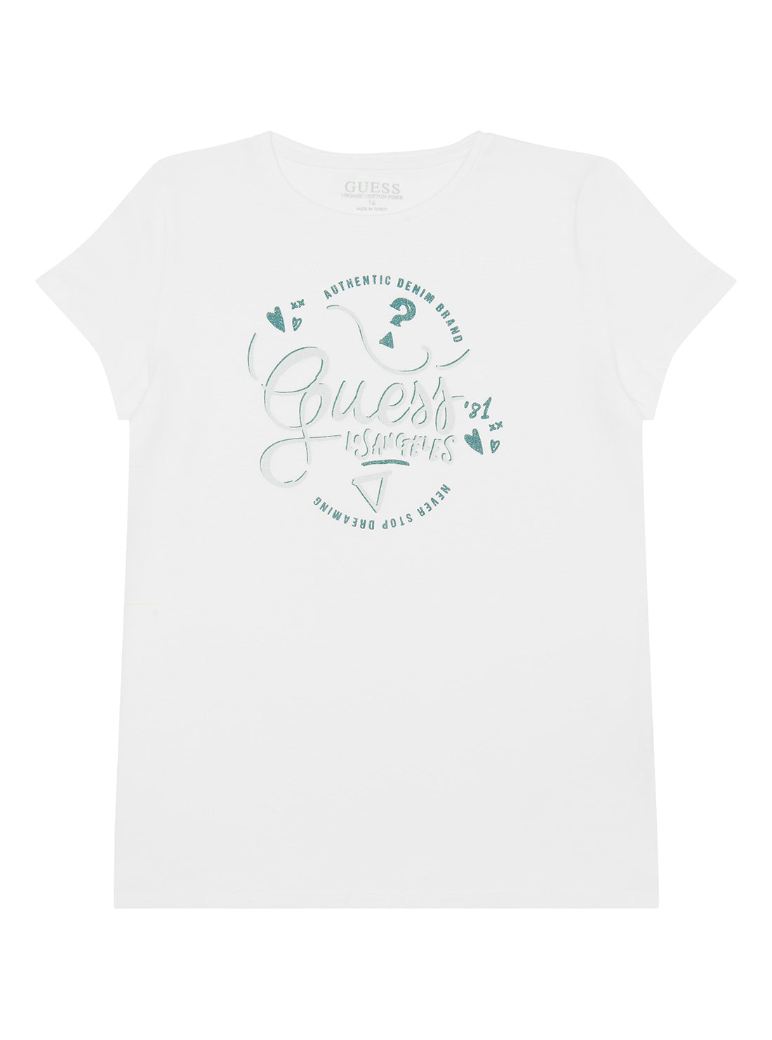 GUESS Kids Big Girl White Guess 81 Heart Logo T-Shirt (7-16) J2GI00K6YW1 Front View