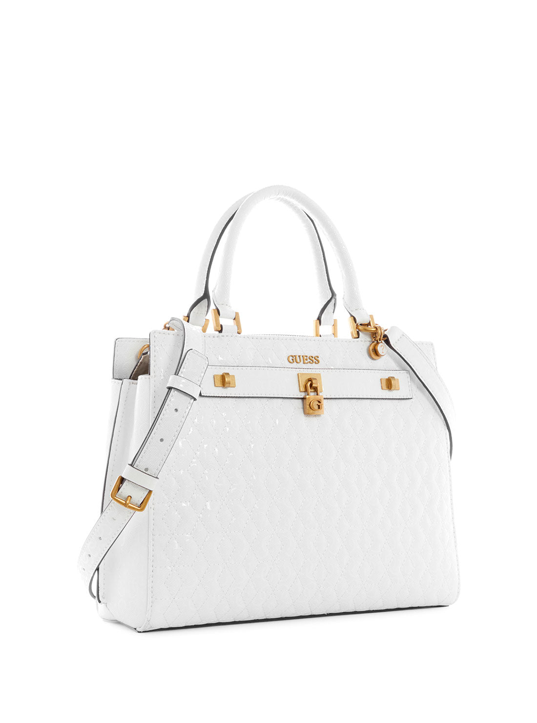 GUESS Womens White Isidora Girlfriend Satchel Bag GB854706 Front Side View