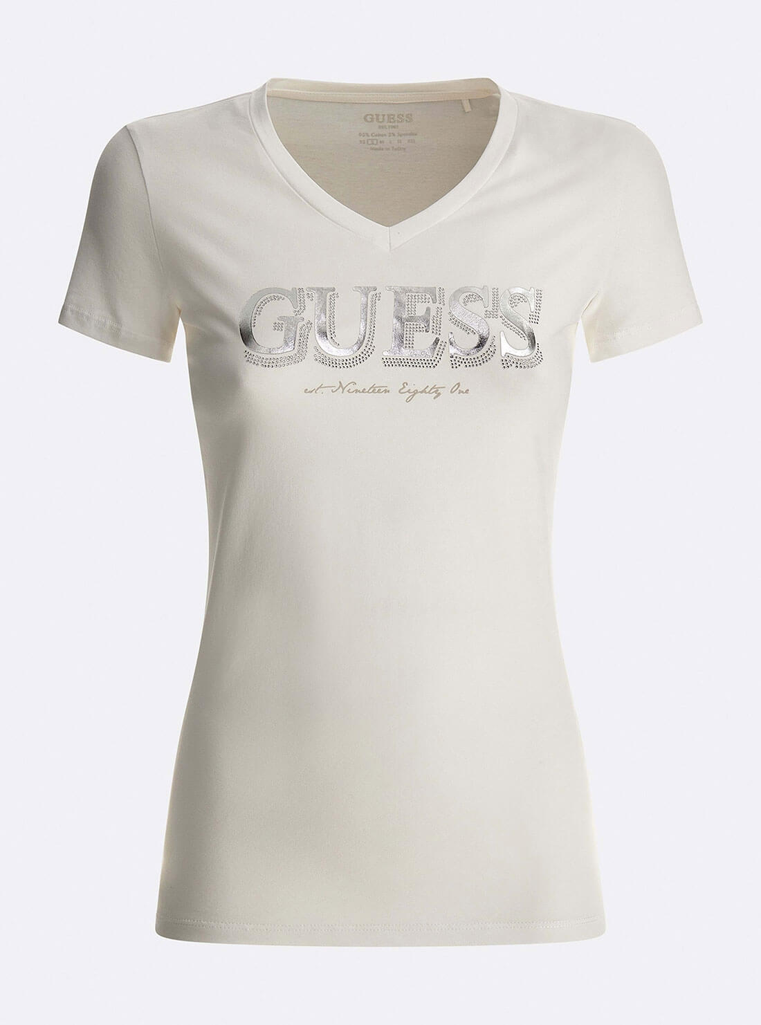 GUESS Womens White Trine Logo T-Shirt W2GI05J1300 Ghost Front View