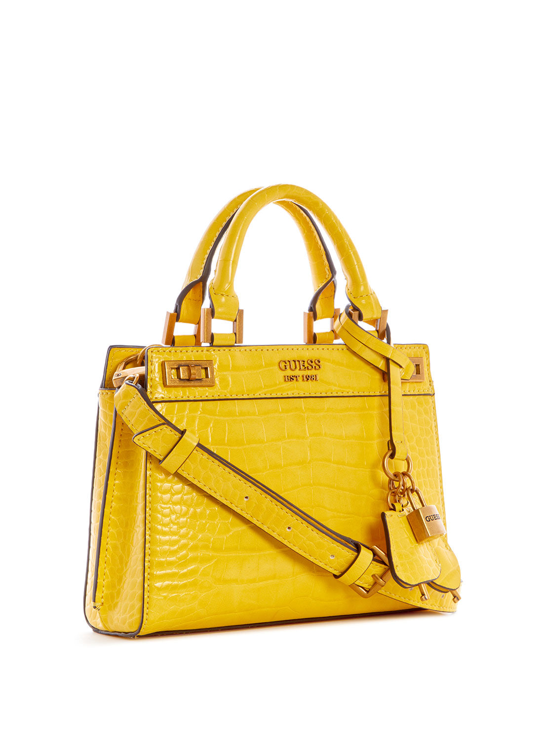GUESS Womens Yellow Katey Croc Mini Satchel Bag CB849473 Side View