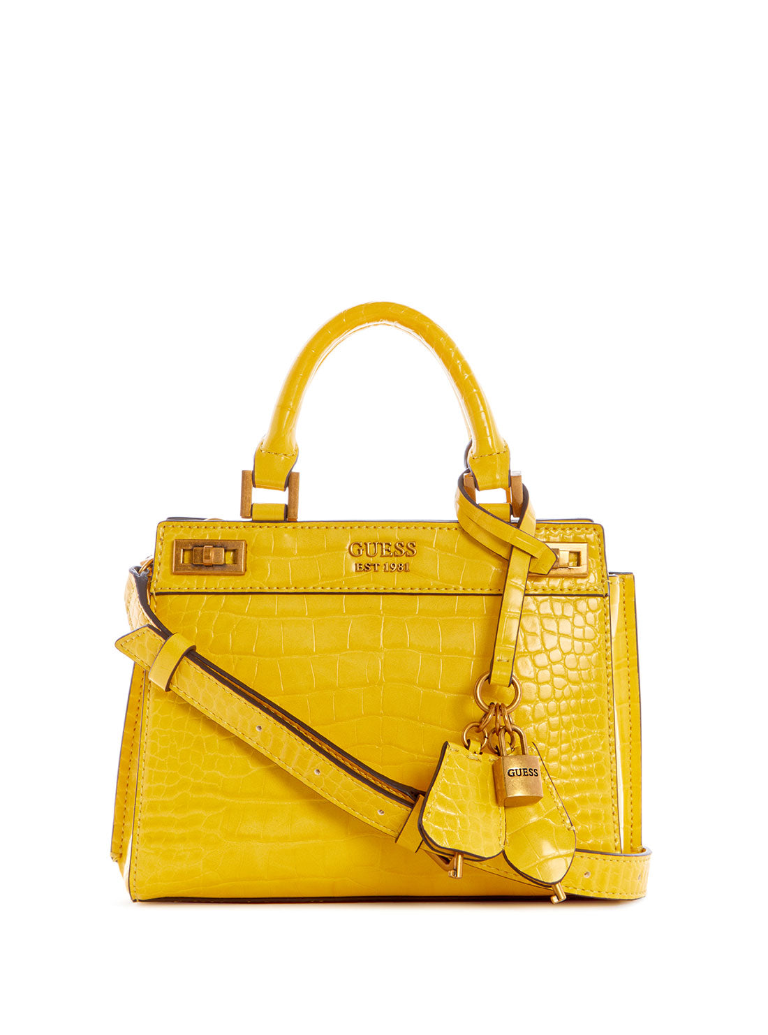 GUESS Womens Yellow Katey Croc Mini Satchel Bag CB849473 Front View