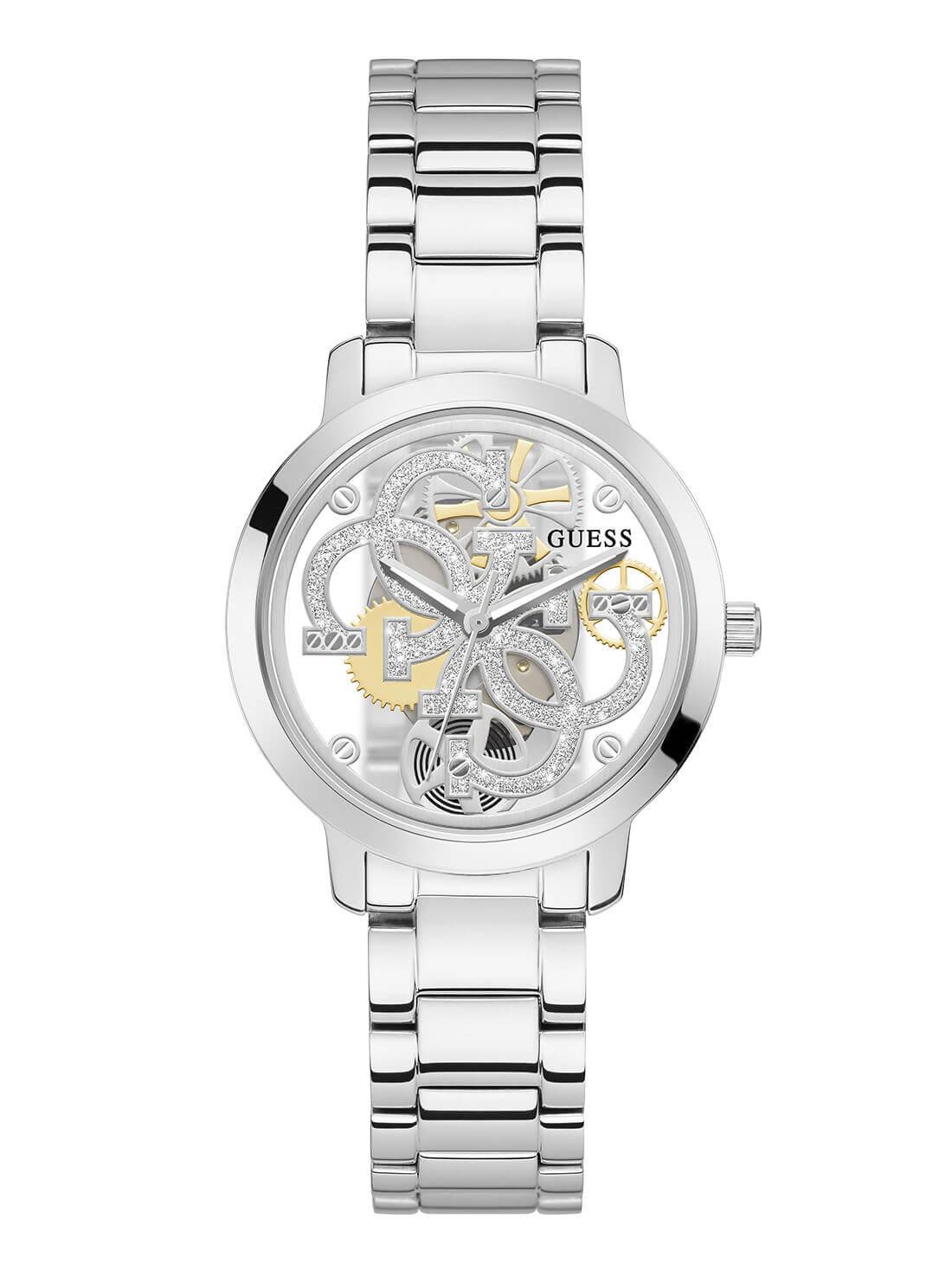 GUESS Womens Silver Quattro G Champ Watch GW0300L1 Front View
