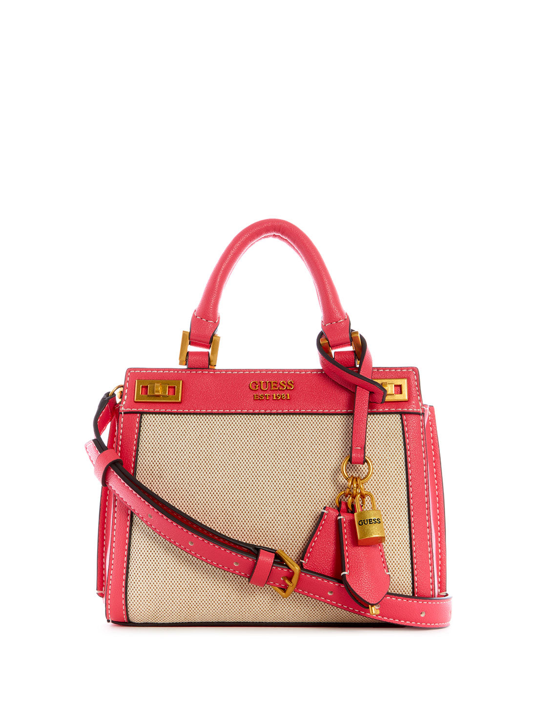 GUESS Womens  Camelia Pink Katey Canvas Mini Satchel HA787073 Front View