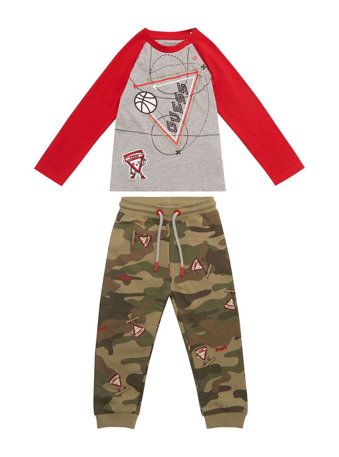 GUESS Baby Boy Red Grey Sports Top And Pants 2-Piece Set (3-24m) I1YG10K8HM0 Front View