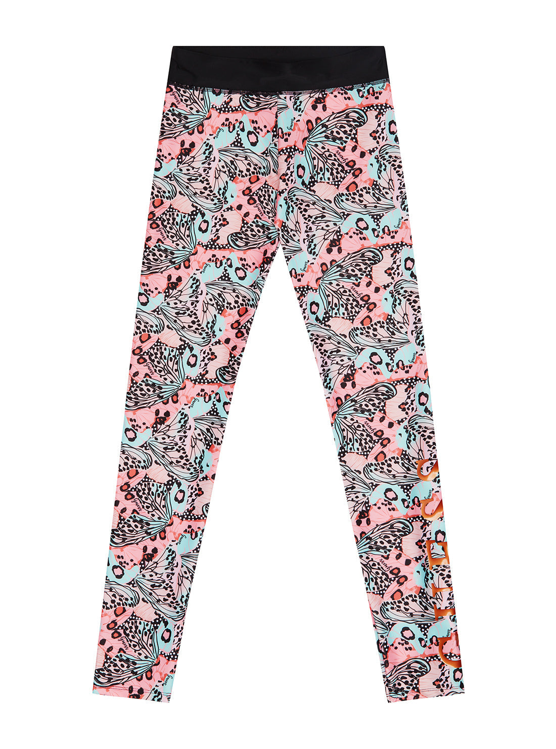 GUESS Kids Girls Pink Butterfly Printed Active Leggings (7-16) J1BB02MC01 Front View