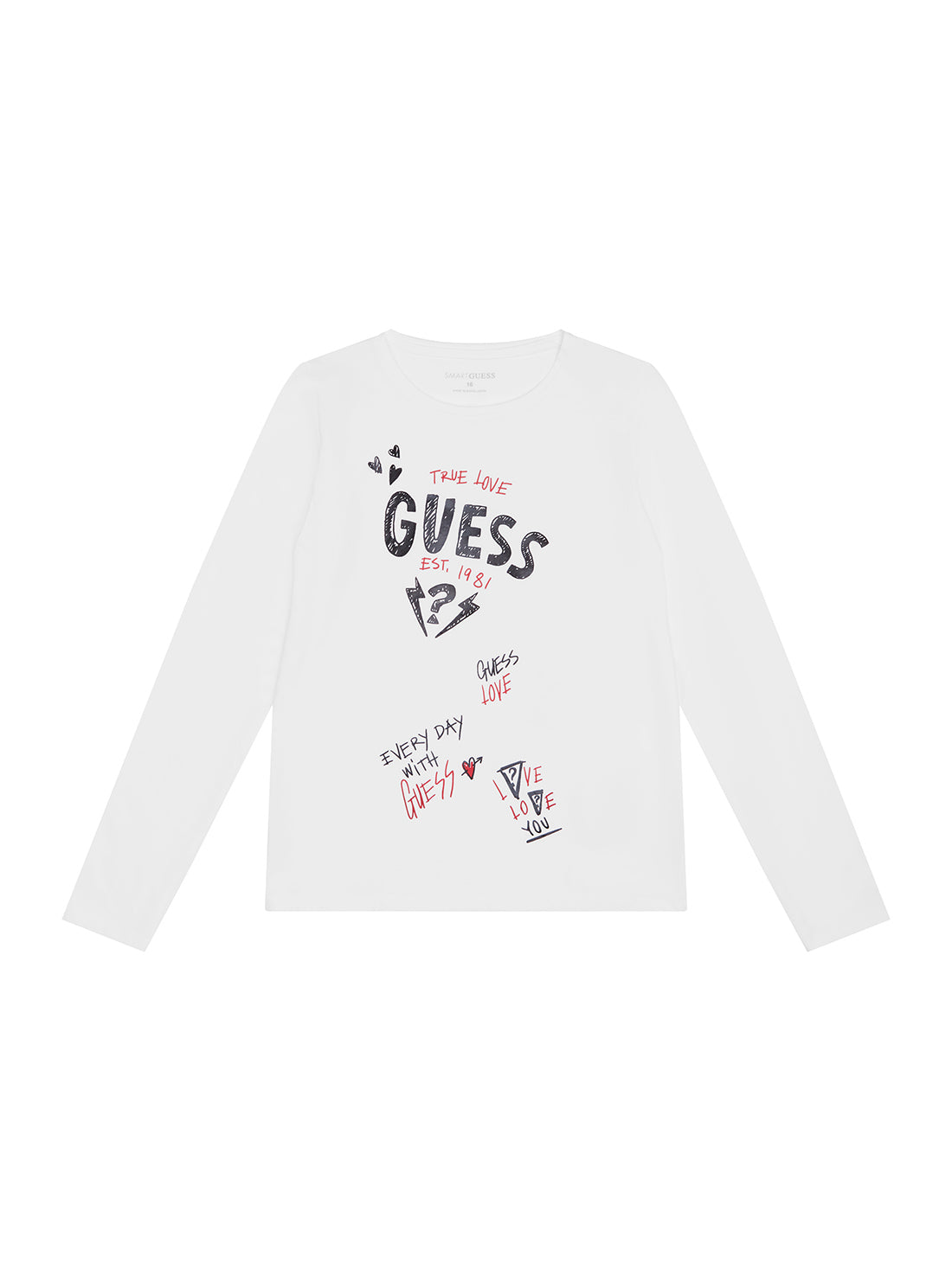 GUESS Kids Girls White True Love T-Shirt (7-16)    J1BI02J1311 Front View