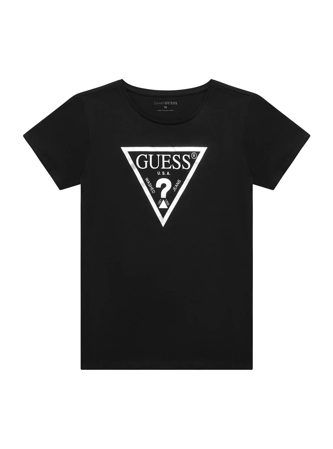 GUESS Big Girls Black Triangle Logo T-Shirt (7-16) J73I56K8HM0 Front View