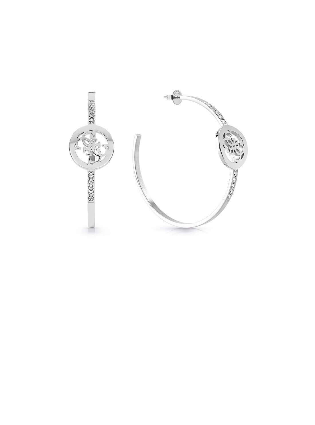 GUESS Womens Silver Quattro G Logo Hoop Earrings JUBE01176JWRHT Front View