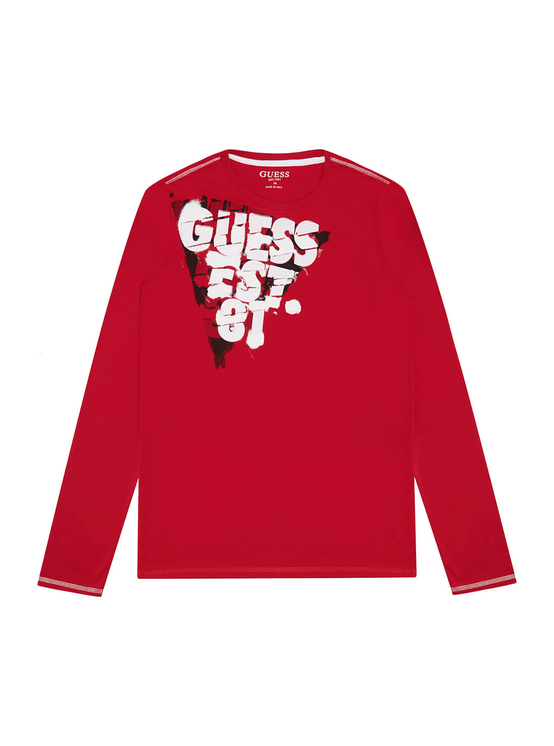 GUESS Big Boy Red Graphic Logo Long Sleeve T-Shirt (7-16)  L1YI17K8HM0 Front View