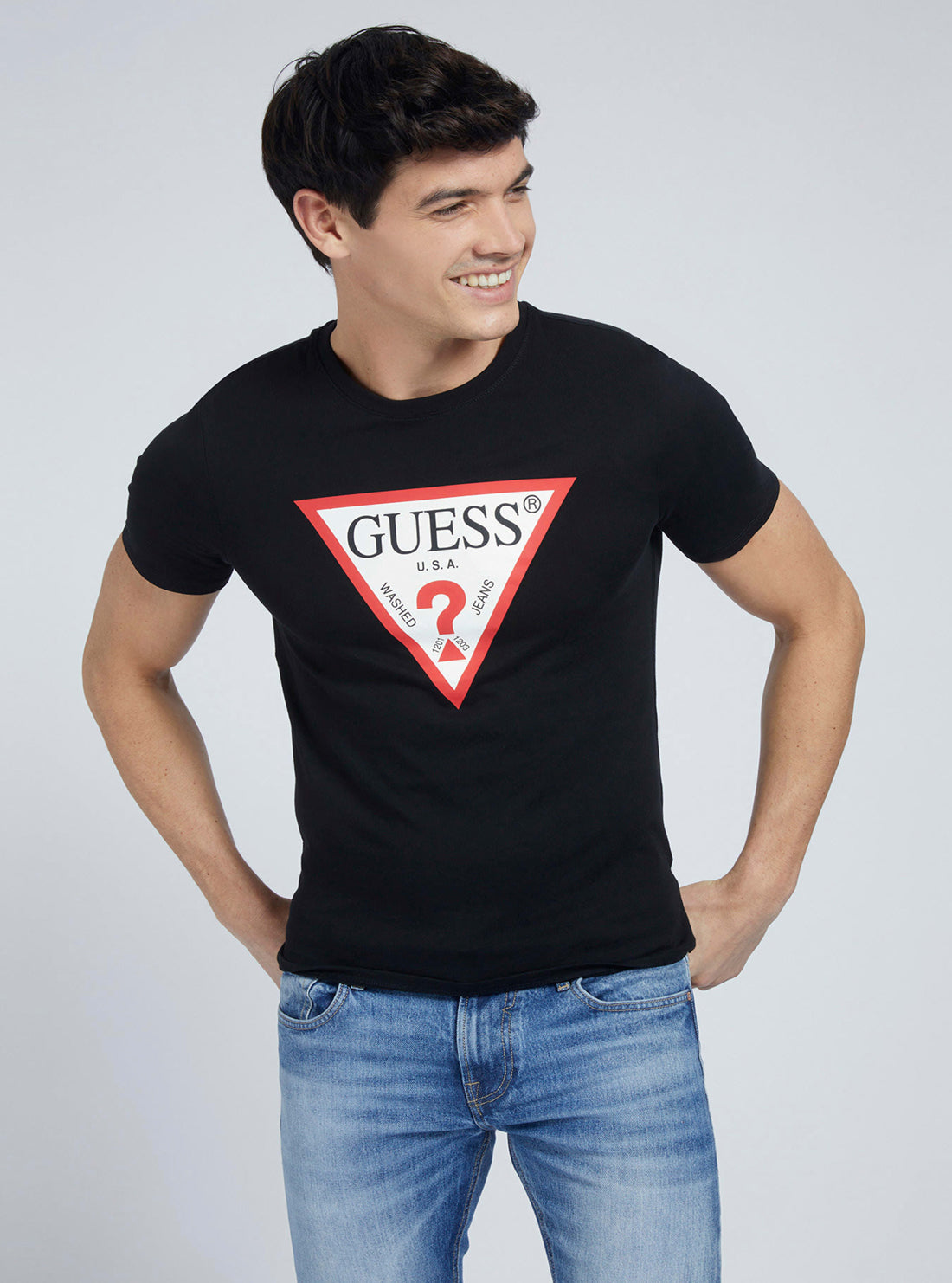 GUESS Mens Eco Black Original Logo T-Shirt    M1RI71I3Z11 Front View