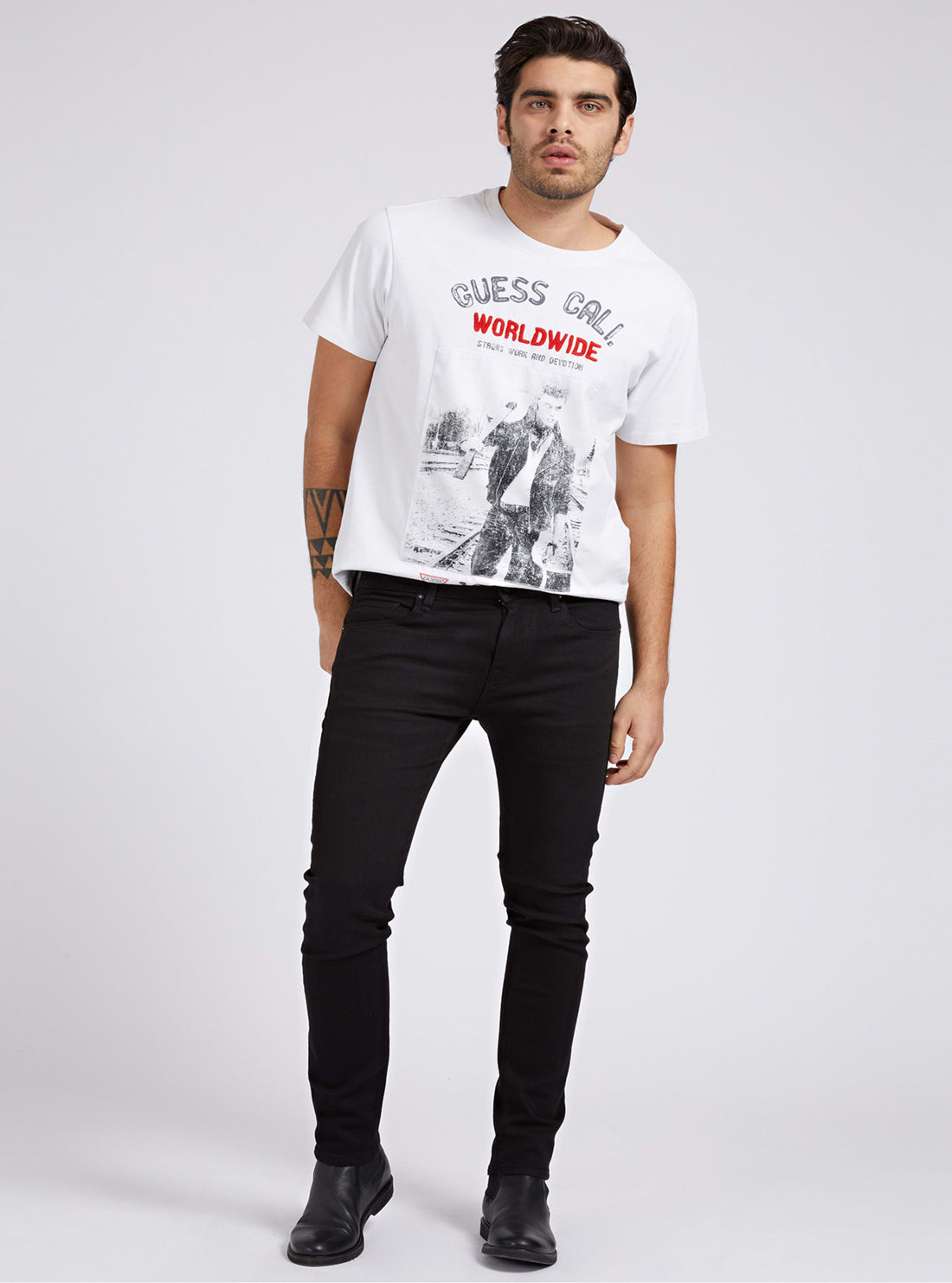GUESS Mens Chris Mid-Rise Super Skinny Denim Jeans in Black M1YA27D4F53 Full View
